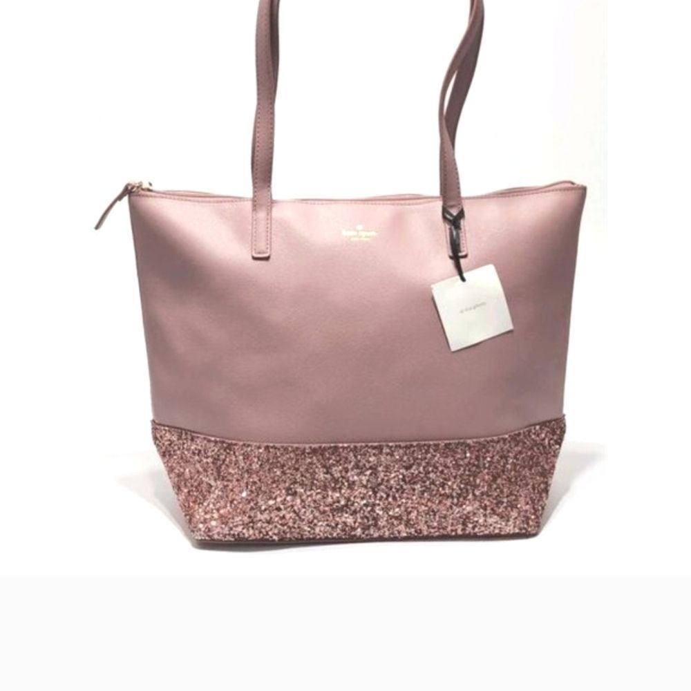 NWT Kate Spade Dusty Peony Large GRETA COURT Pink Glitter Tote Bag